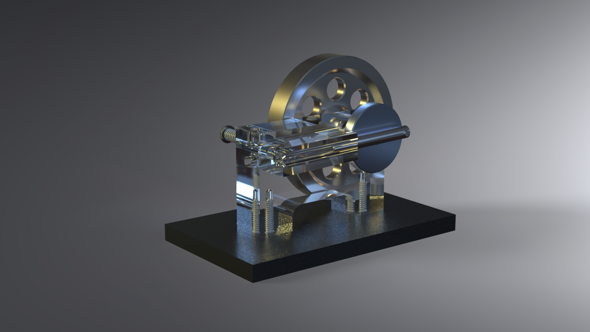 SolidWorks 3D render of the flywheel engine