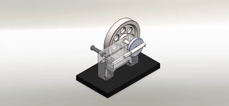 SolidWorks motion study animation of the flywheel engine