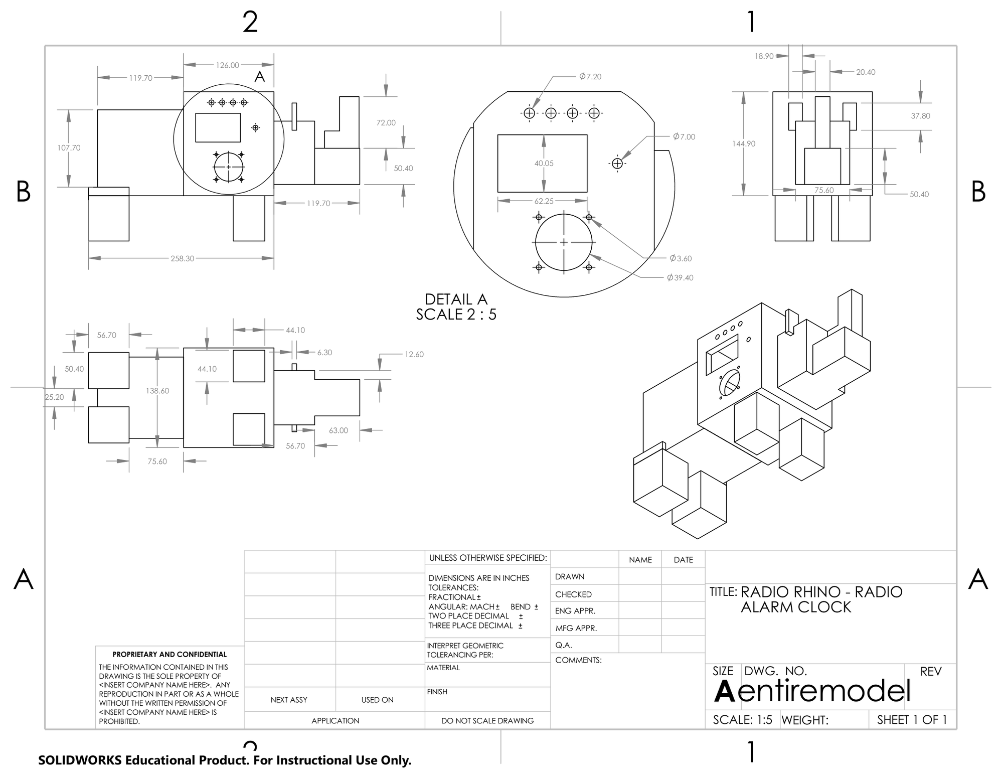 Multi-view dimensioned engineering drawing of the rhinoceros enclosure